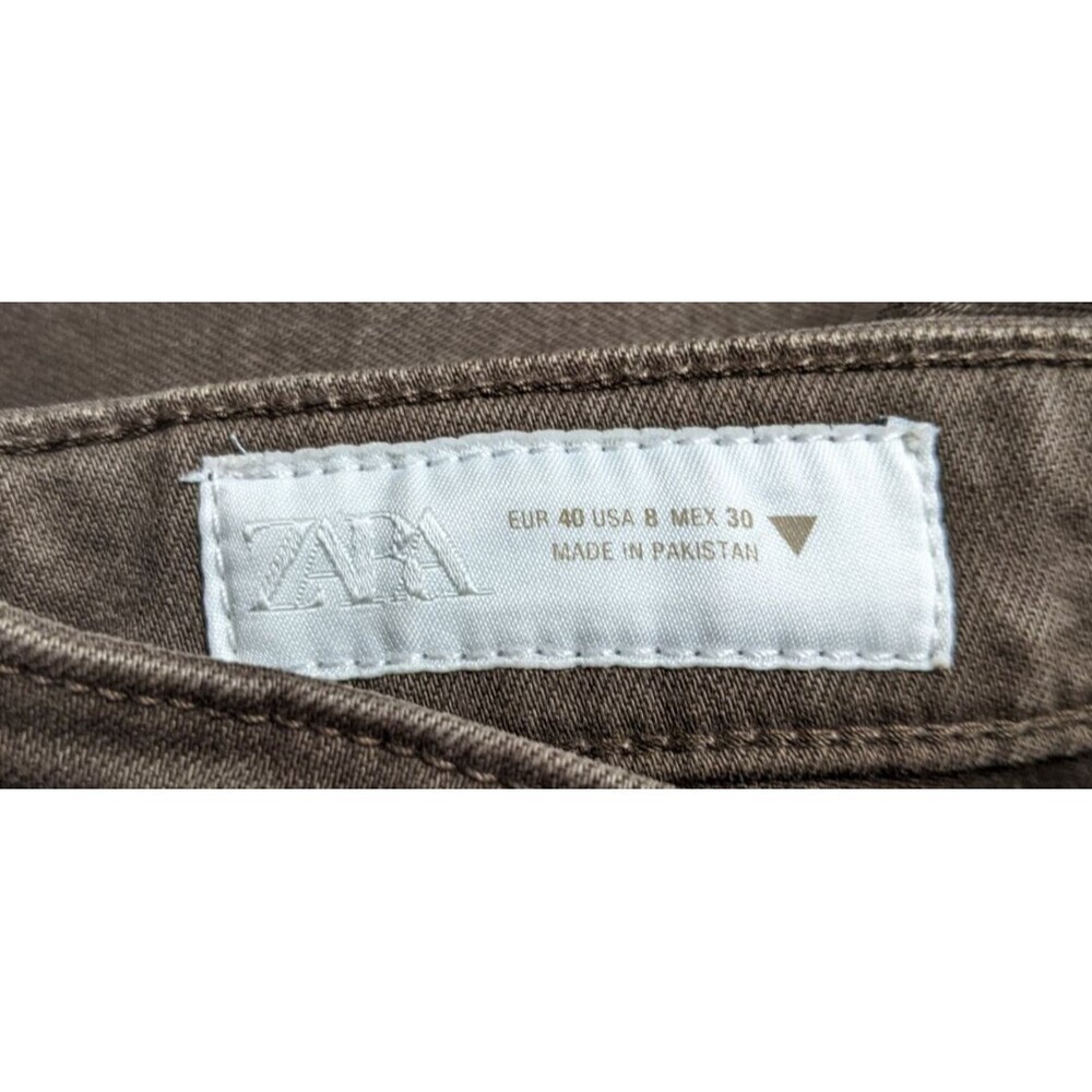 NWT~ZARA Chocolate Brown High-Rise Cropped Flare Stretch Denim Jeans 40/8 - Picture 9 of 11